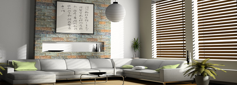 wood blinds inside modern home